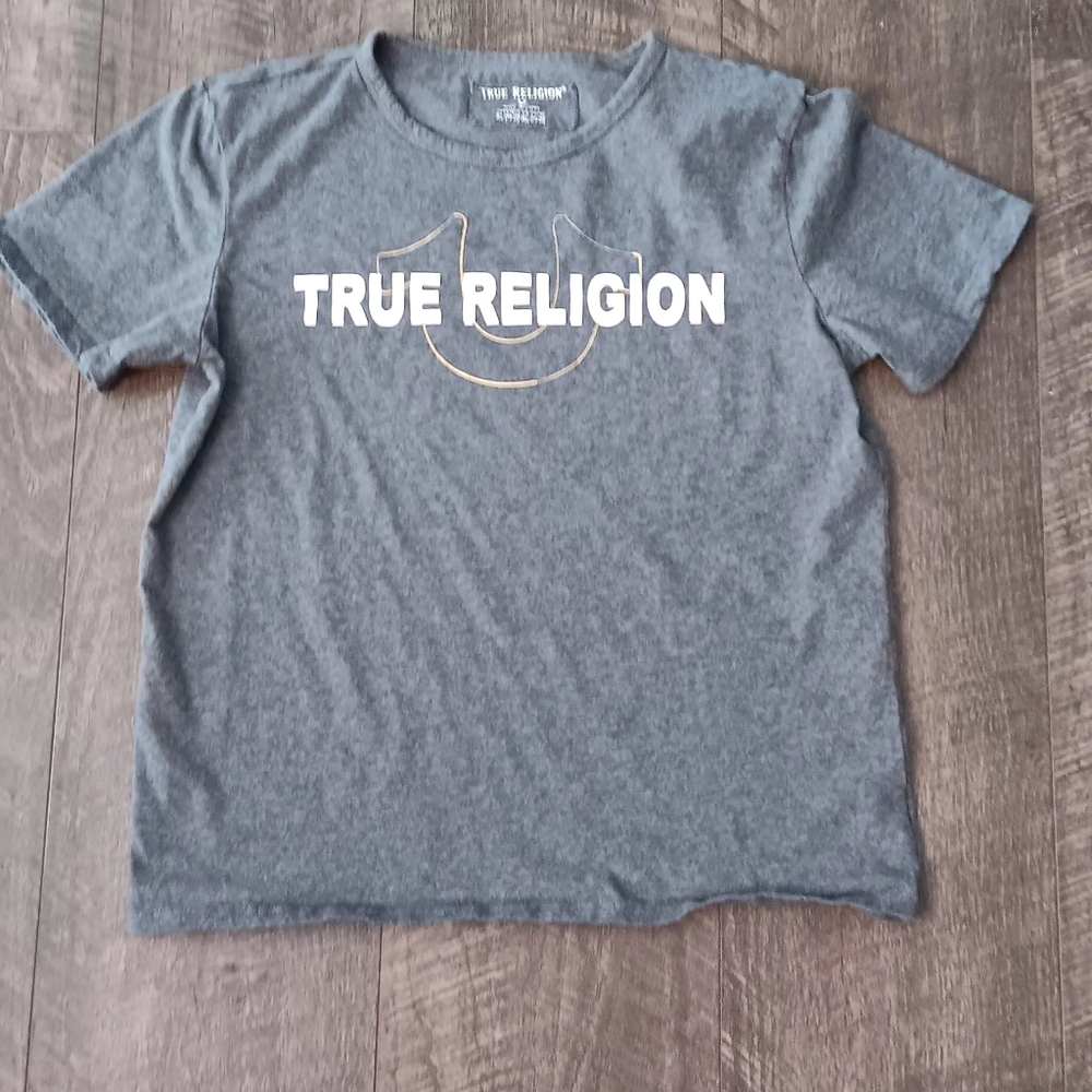 True Religion Heather Gray Tee with White Logo